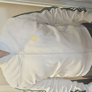 Adidas Jacket White and Green Striped Sleeves Men's Size L